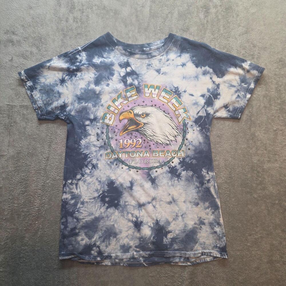 American Highway Bike Week Shirt Mens S Blue Tie Dye Eagle Daytona Beach T-Shirt